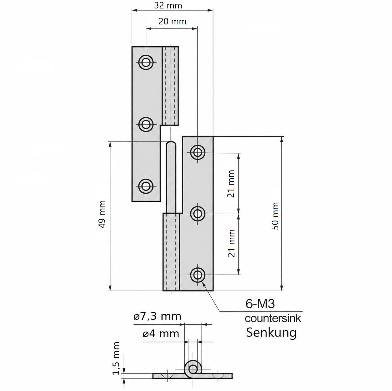 Bisagra para póster de alta calidad de 2 piezas, fabricada en acero inoxidable SUS304, capacidad de carga: 7 kg (16 lbs), 50 mm (1-31/32"), versión: izquierda, B-1004-3-L. Bisagra robusta de elevación para puertas, escotillas de mantenimiento y mucho más, por TAKIGEN (Japón) - Imagen 2