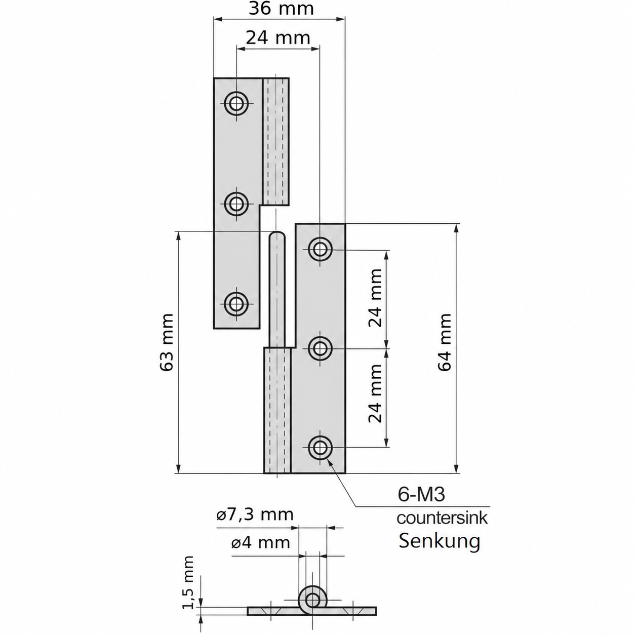2 piezas de bisagra para póster de alta calidad, fabricadas en acero inoxidable SUS304, capacidad de carga: 10 kg (23 lbs), 64 mm (2-33/64"), versión: izquierda, B-1004-2-L. Bisagra robusta de elevación para puertas, escotillas de mantenimiento y mucho más, por TAKIGEN (Japón) - Imagen 2