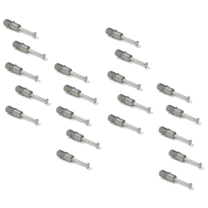 20 pernos de expansión, de acero y plástico, superficie: galvanizado, 21,6 mm (27/32"), 5912805. Anclaje de conexión expandible para conectores excéntricos, estantes, piezas de armarios y mucho más, de EMUCA