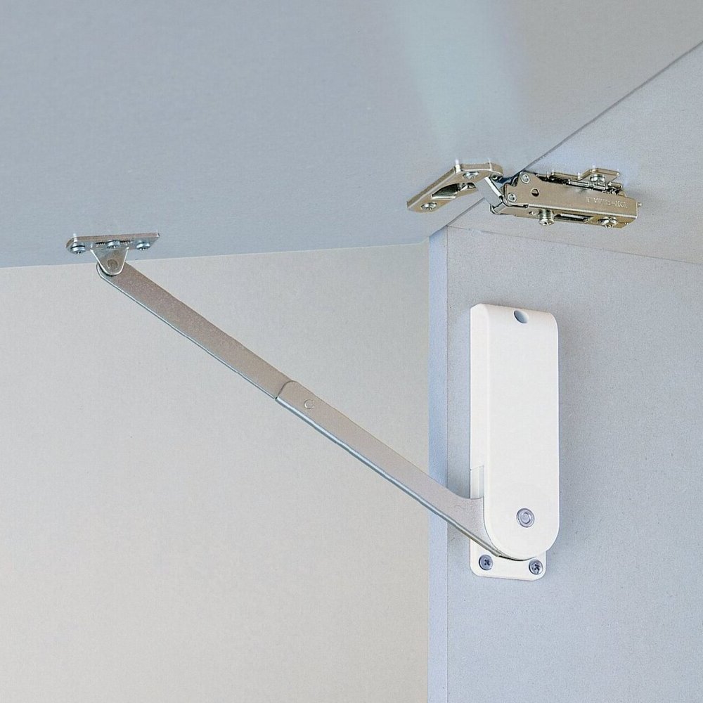 Soporte para solapas de alta calidad, superficie: blanca, versión: izquierda, HDS-30HL-WT. Soporte robusto para solapas plegables, muebles de cocina y mucho más, por Sugatsune / LAMP® (Japón) - Imagen 4