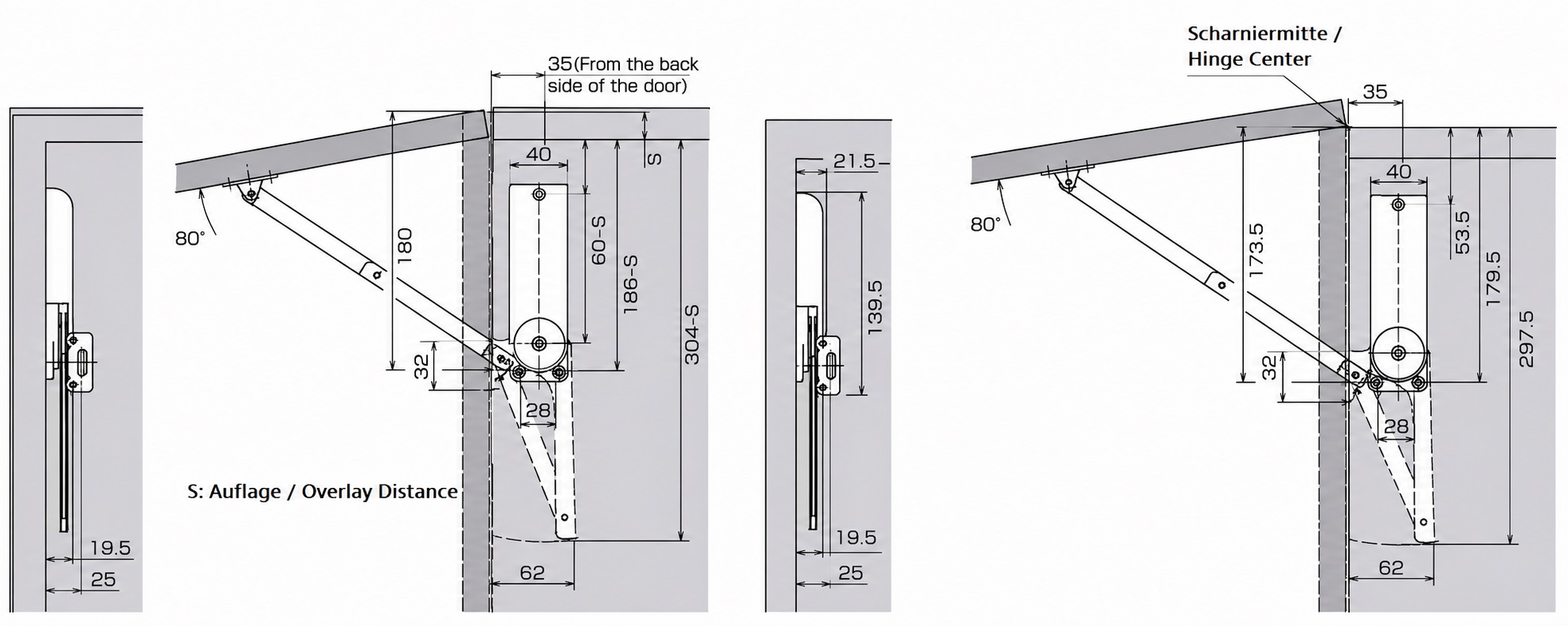 Soporte para solapas de alta calidad, superficie: blanca, versión: izquierda, HDS-30HL-WT. Soporte robusto para solapas plegables, muebles de cocina y mucho más, por Sugatsune / LAMP® (Japón) - Imagen 3
