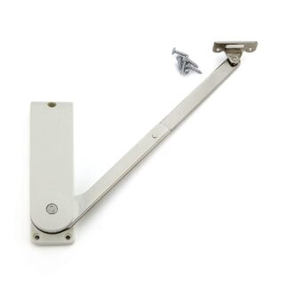 Soporte para solapas de alta calidad, superficie: blanca, versión: derecha, HDS-30HR-WT. Soporte robusto para solapas plegables, muebles de cocina y mucho más, por Sugatsune / LAMP® (Japón)