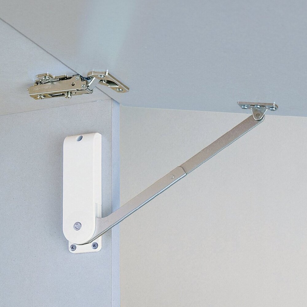 Soporte para solapas de alta calidad, superficie: blanca, versión: derecha, HDS-30HR-WT. Soporte robusto para solapas plegables, muebles de cocina y mucho más, por Sugatsune / LAMP® (Japón) - Imagen 4