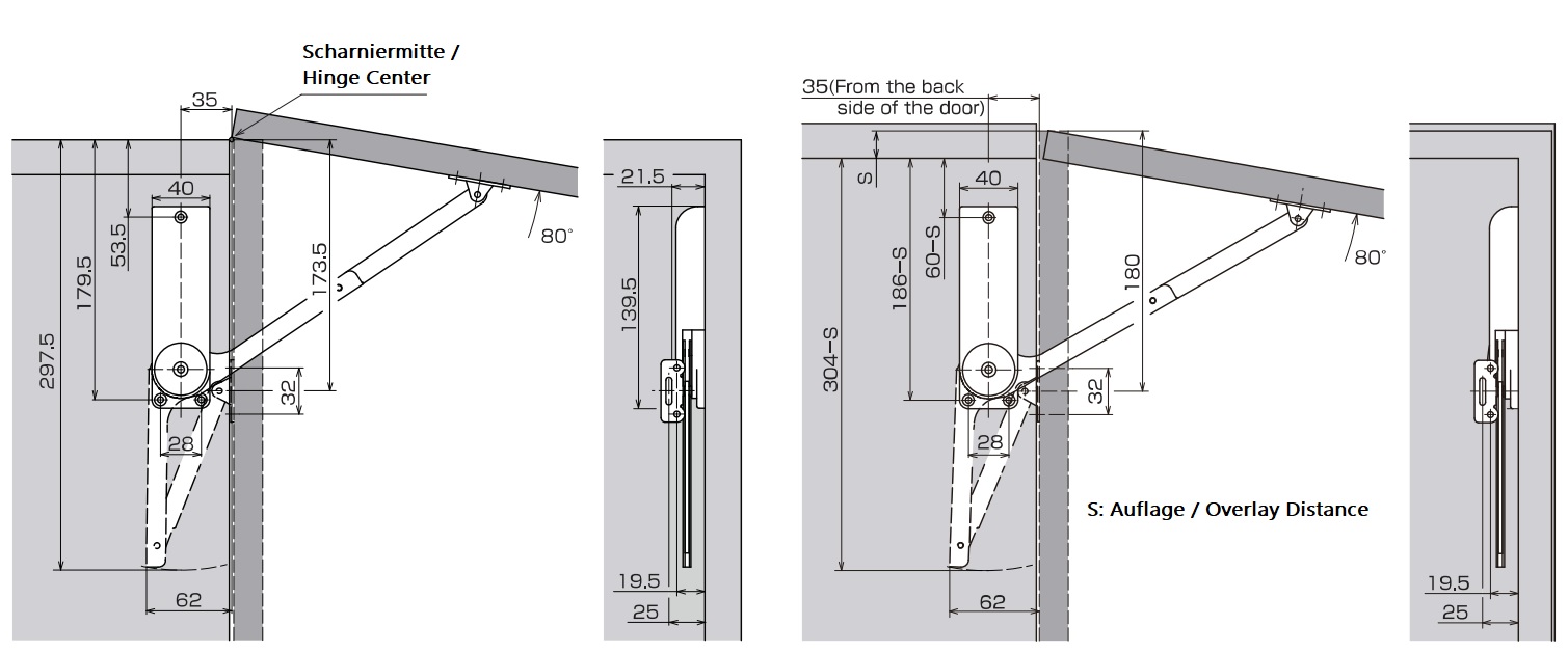 Soporte para solapas de alta calidad, superficie: blanca, versión: derecha, HDS-30HR-WT. Soporte robusto para solapas plegables, muebles de cocina y mucho más, por Sugatsune / LAMP® (Japón) - Imagen 3