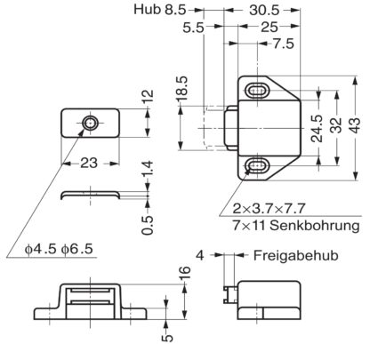 2 piezas de cierres magnéticos compactos, incl. contraplaca, superficie: blanca, 25 mm (63/64"), ML-30SW. Abrepuertas push-to-open que ahorra espacio para puertas de muebles, puertas de armarios y mucho más, de Sugatsune / LAMP® (Japón) - Imagen 2