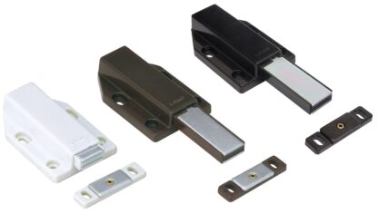 2 piezas de cierres magnéticos, incl. contraplaca, superficie: negra, 70 mm (2-3/4"), versión: con émbolo largo, ML-120BL. Abridor de puertas push-to-open para puertas de muebles, puertas de armarios y mucho más, de Sugatsune / LAMP® (Japón) - Imagen 4
