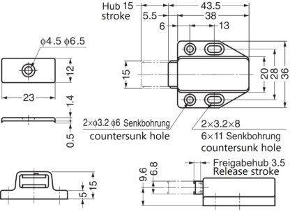 2 piezas de cierres magnéticos a presión de alta calidad, incl. contraplaca, superficie: blanca, 38 mm (1-1/2"), ML-80W. Abridor de puertas push-to-open para puertas de muebles, puertas de armarios y mucho más, de Sugatsune / LAMP® (Japón) - Imagen 2