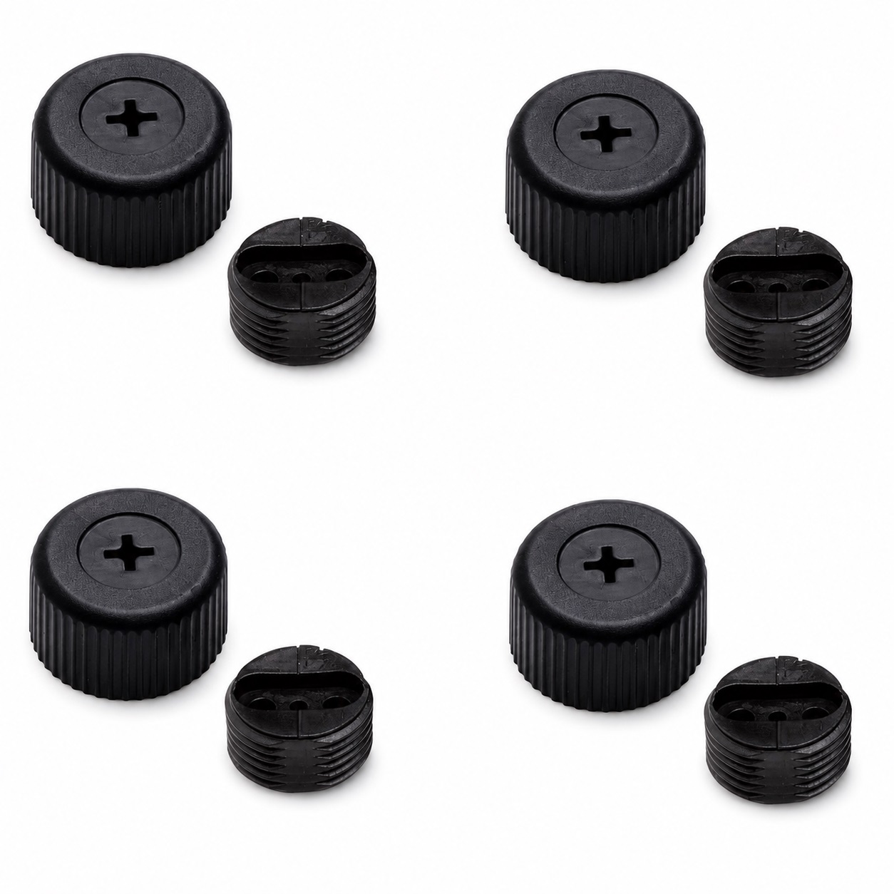 Ajustador robusto de muebles de 4 piezas, B572-25-BK, diámetro: ⌀25 mm, de Kojima, capacidad de carga: 600 kg (1323 lbs), negro, versión: con enchufe Phillips para destornillador. Imagen del producto
