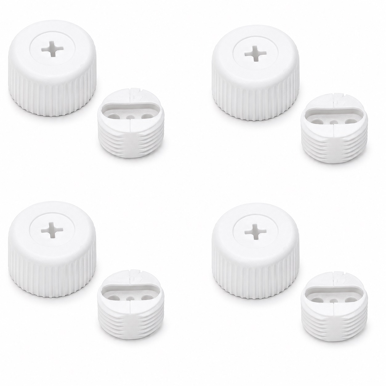 4 piezas de ajustador robusto para muebles, capacidad de carga: 600 kg (1323 lbs), superficie: blanca, ⌀25 mm (63/64"), versión: con vaso Phillips para destornillador, B572-25-WH. Pie ajustable para muebles y mucho más, por Kojima (Japón)