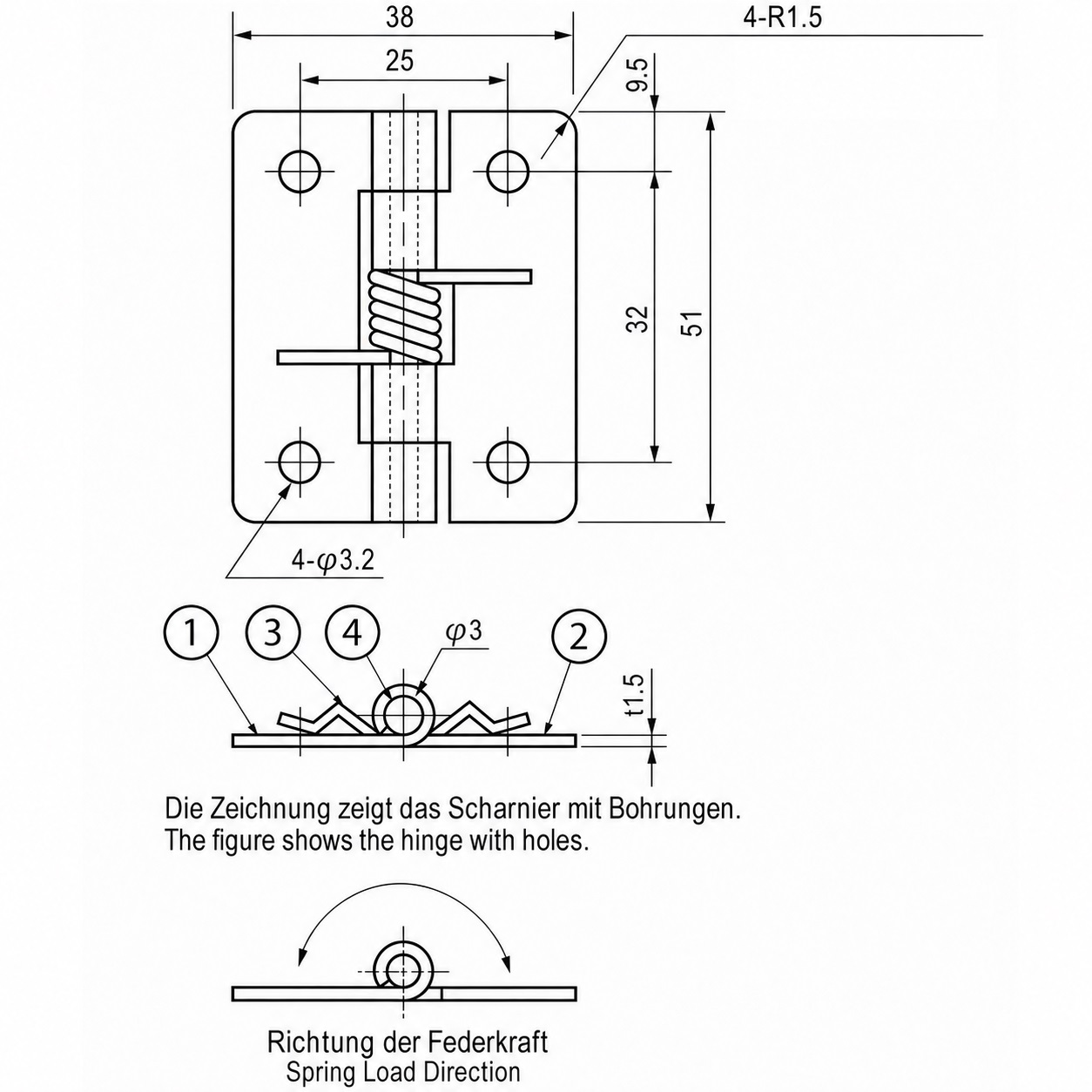 Correa de muelle de alta calidad de acero inoxidable de 2 piezas, fabricada en acero inoxidable SUS304, 38 mm (1-1/2"), par motor: 12,3 N·m, TH-61SUS-3. Bisagra robusta de muelle para solapas de equipo, puertas de alojamiento, tapas y mucho más, por TOCHIGIYA (Japón) - Imagen 2