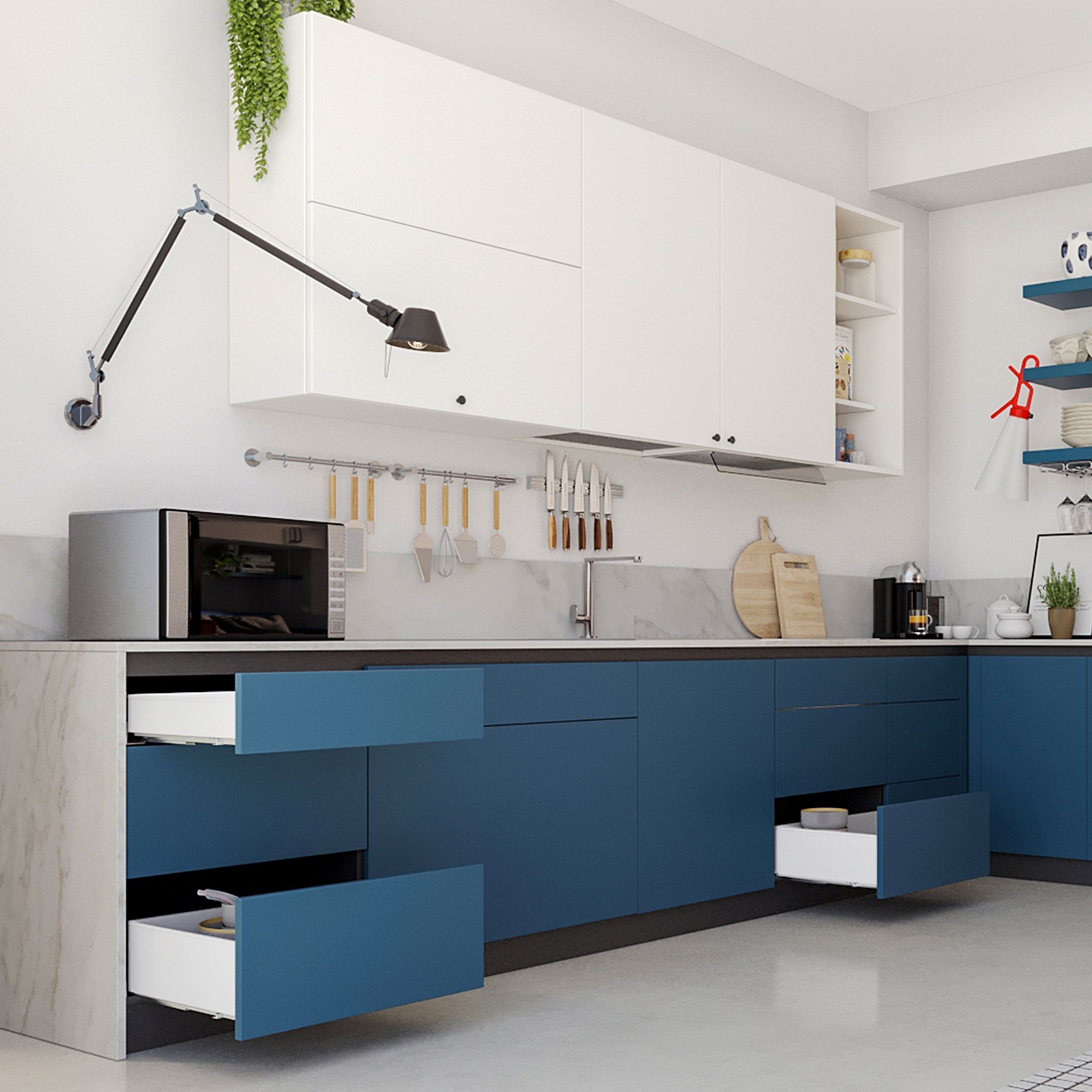 Juego de cajones, con marcos extra finos, altura: 88 mm (3-15/32"), superficie: blanco, 440 mm (17-21/64"), versión: extensión completa con cierre suave, juego de cajones 3275312. para muebles de cocina y mucho más, por EMUCA - Imagen 9