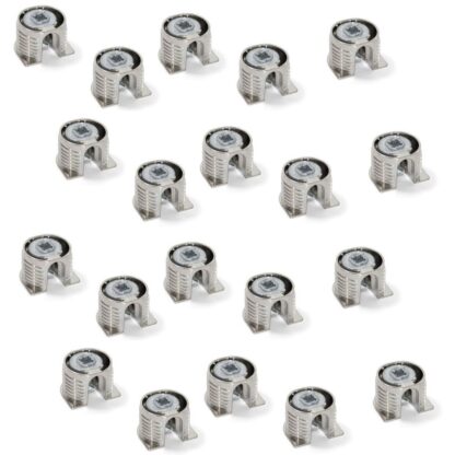 20 piezas de conexión excéntrica estable ⌀20 mm con brida y carcasa exterior de garra para un espesor de placa de 19 mm (3/4"), fabricada en Zamak, 8070907. Conector excéntrico robusto para la conexión de muebles y mucho más, de EMUCA