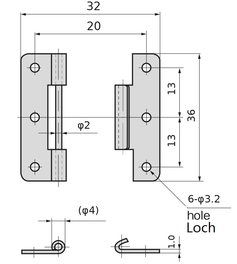 2 piezas de bisagra empurrable de alta calidad, fabricadas en acero inoxidable SUS304, capacidad de carga: 3 kg (7 lbs), 36 mm (1-27/64"), B-1006-4. Bisagra robusta de elevación para puertas de barcos, escotillas de mantenimiento y mucho más, por TAKIGEN (Japón) - Imagen 2