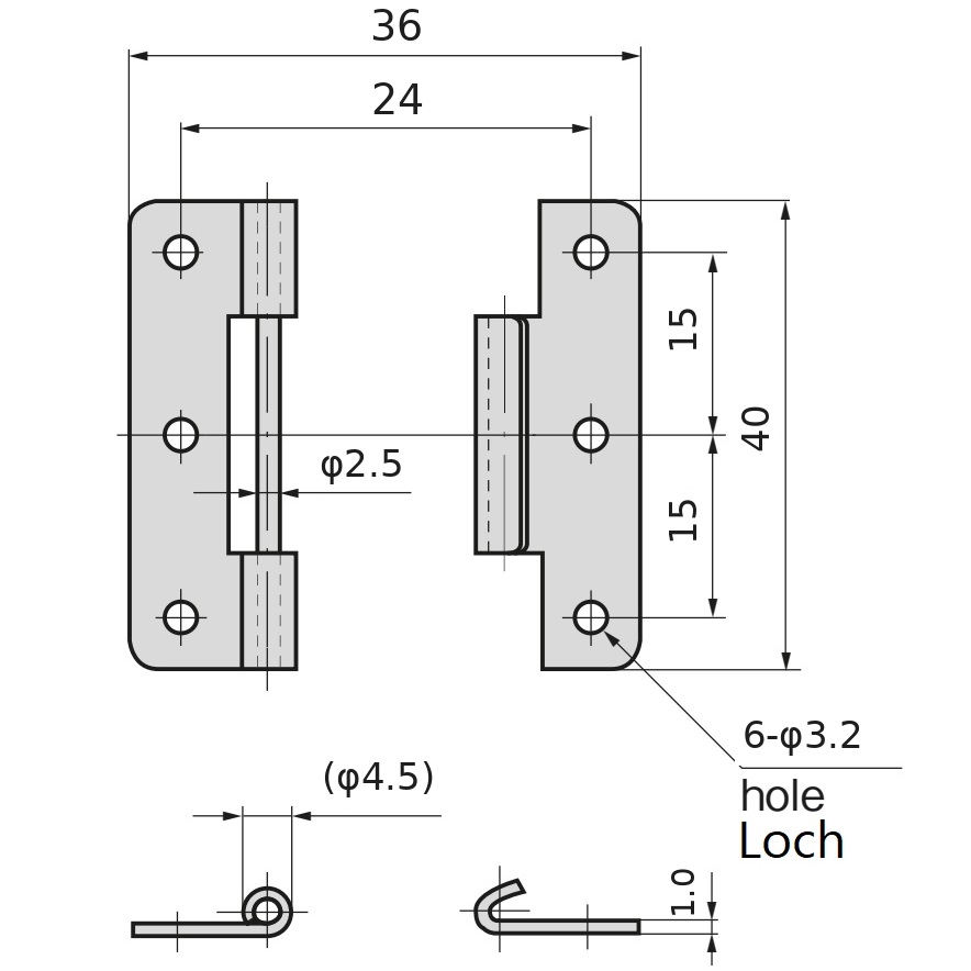 Bisagra de alta calidad para empujar en 2 piezas, fabricada en acero inoxidable SUS304, capacidad de carga: 4 kg (9 lbs), 40 mm (1-37/64"), B-1006-3. Bisagra robusta de elevación para puertas de barcos, escotillas de mantenimiento y mucho más, por TAKIGEN (Japón) - Imagen 2