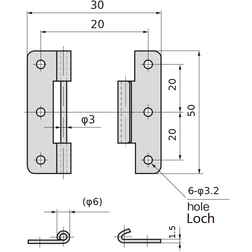 2 piezas de bisagra de alta calidad para empujar, fabricadas en acero inoxidable SUS304, capacidad de carga: 6 kg (14 lbs), 50 mm (1-31/32"), B-1006-2. Bisagra robusta de elevación para puertas de barcos, escotillas de mantenimiento y mucho más, por TAKIGEN (Japón) - Imagen 2