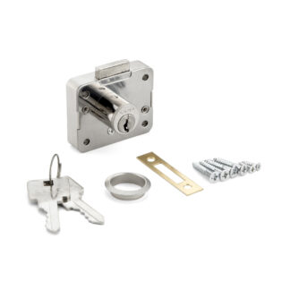 Cerradura de armario para 16 mm de grosor frontal, con llave diferente 2650-16-DN-B. Cerradura para puertas y cajones de armarios, por Sugatsune / LAMP (Japón)