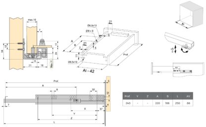 Guías bajo el suelo, capacidad de carga: 25 kg (56 lbs), 250 mm (9-27/32"), versión: extensión parcial con push-to-open, 3123005. Extraíbles bajo el suelo de alta calidad para cajones de madera, cajones de madera, estantes de madera y mucho más, de EMUCA - Imagen 2