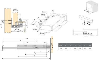 Guías bajo el suelo, capacidad de carga: 25 kg (56 lbs), 350 mm (13-25/32"), Diseño: Extensión parcial con push-to-open, 3123205. Extraíbles bajo el suelo de alta calidad para cajones de madera, estantes de madera y mucho más, de EMUCA - Imagen 2