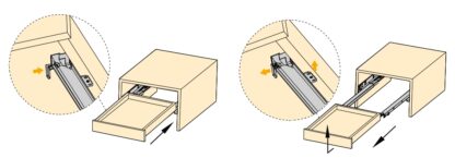 Guías bajo el suelo, capacidad de carga: 25 kg (56 lbs), 400 mm (15-3/4"), Diseño: Extensión parcial con push-to-open, 3123305. Extraíbles bajo el suelo de alta calidad para cajones de madera, estantes de madera y mucho más, de EMUCA - Imagen 3