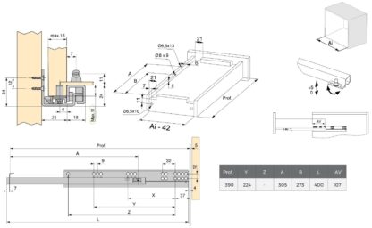 Guías bajo el suelo, capacidad de carga: 25 kg (56 lbs), 400 mm (15-3/4"), Diseño: Extensión parcial con push-to-open, 3123305. Extraíbles bajo el suelo de alta calidad para cajones de madera, estantes de madera y mucho más, de EMUCA - Imagen 2