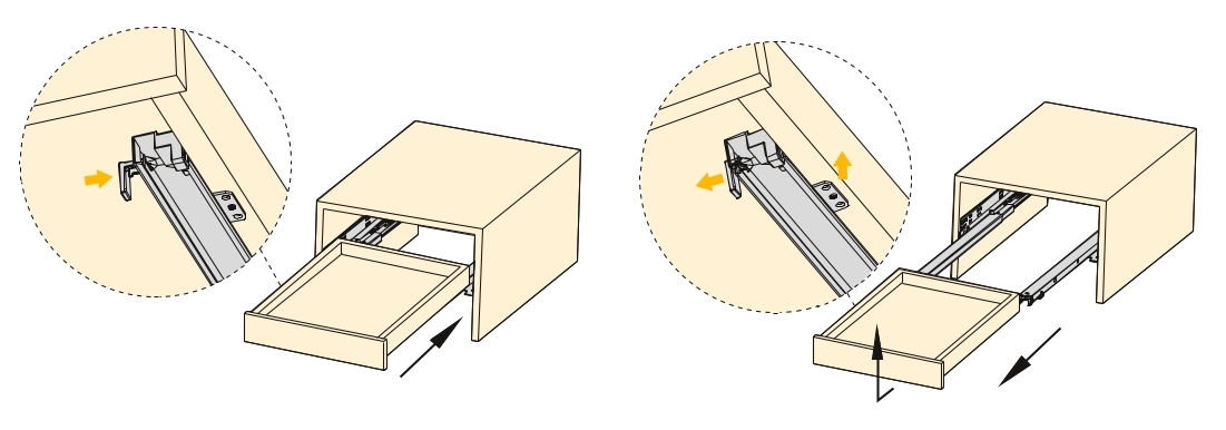 Guías bajo el suelo, capacidad de carga: 30 kg (67 lbs), 500 mm (19-11/16"), versión: extensión total con cierre suave, 3124505. Extraíbles bajo el suelo de alta calidad para cajones de madera, cajones de madera, estantes de madera y mucho más, de EMUCA - Imagen 3