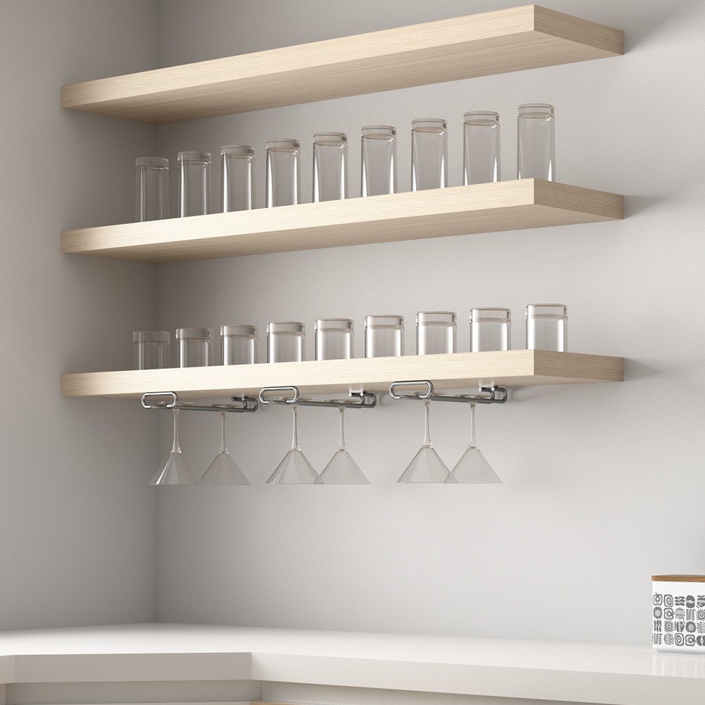 Soporte para copas de vino de alta calidad, de acero, superficie: cromado, 410 mm (16-9/64"), 8930111. Práctico colgador de vasos para copas de vino, copas de champán, copas de cóctel, copas de coñac, copas y mucho más, de EMUCA - Imagen 5